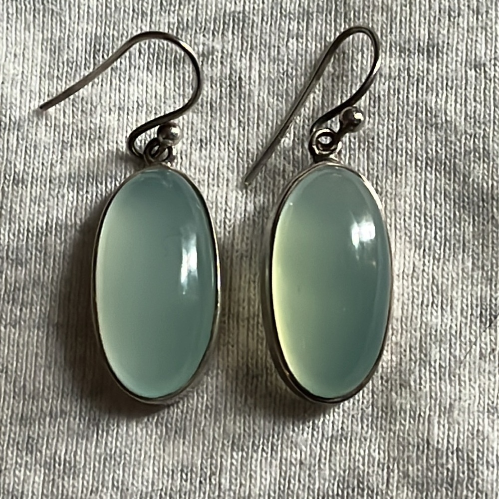 Sterling silver chalcedony oval drop earrings signed AHM 925